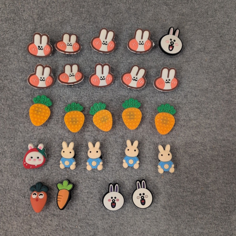 24pc Easter Rabbit and Carrot Shoe Charms Set for Clogs Bunny Animal Accessories - Picture 1 of 1